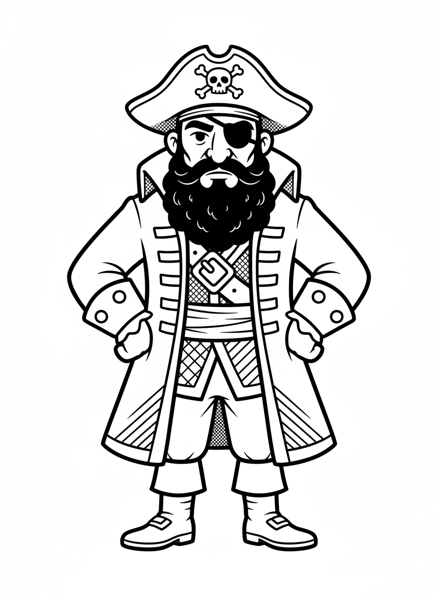 Blackbeard the Villain Pirate - Black & White Illustration