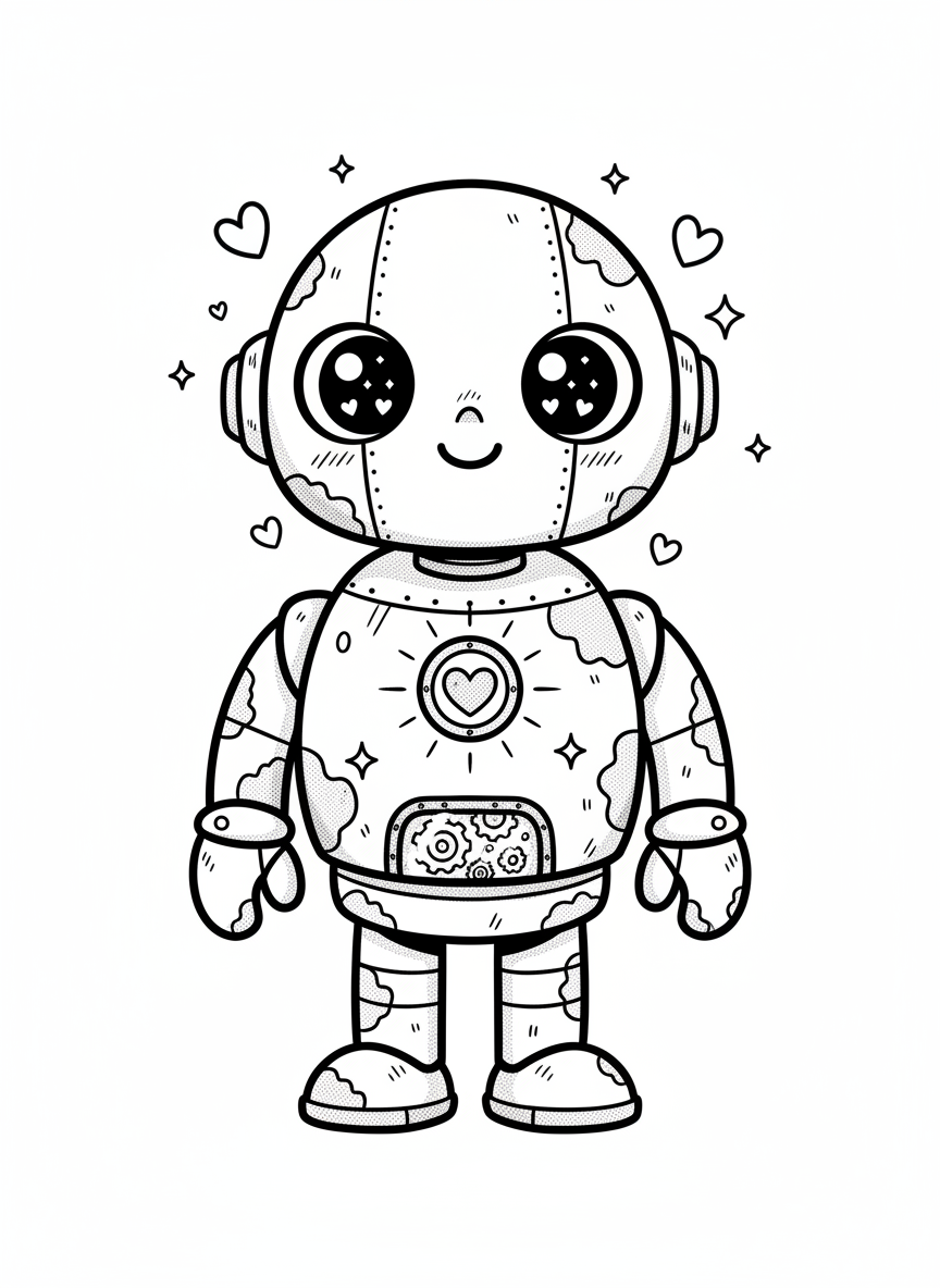 Rust the Old Robot - Black & White Illustration