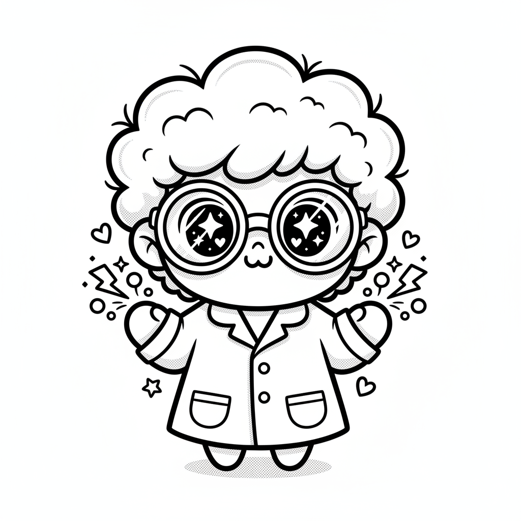 Professor Tesla the Scientist - Black & White Illustration