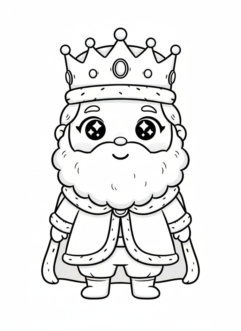 King Wisdom the Ruler in Kawaii Cute - Black & White Illustration