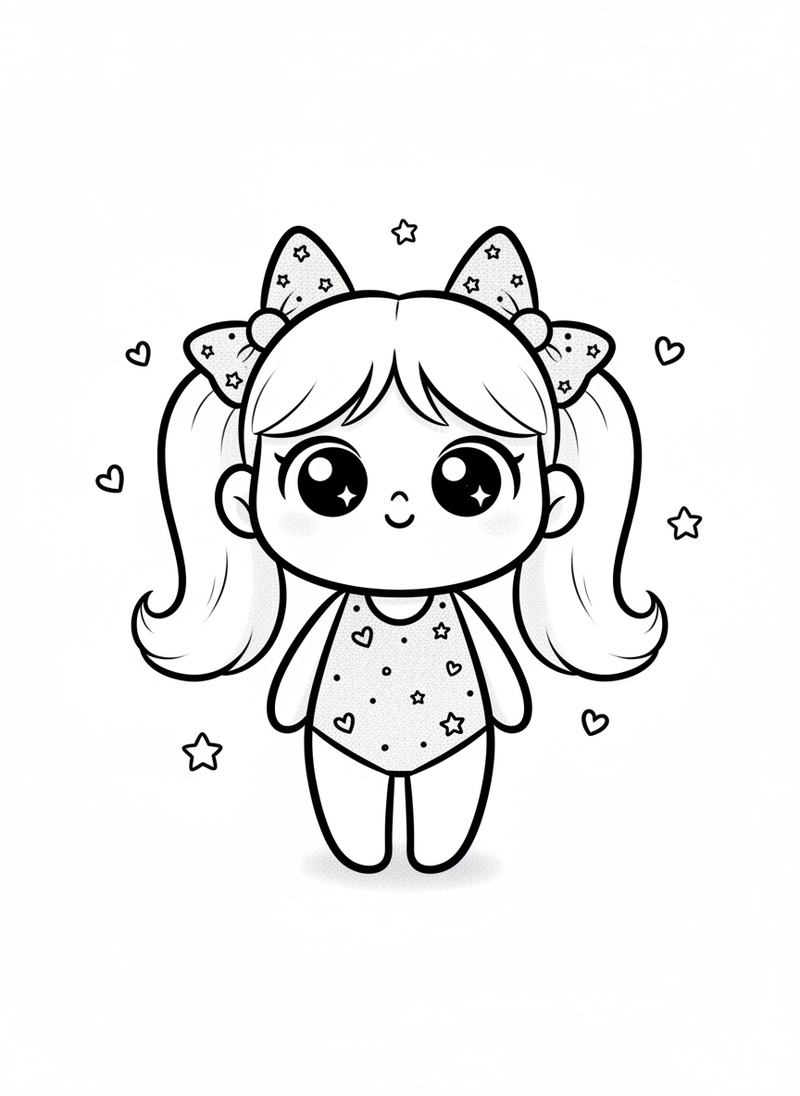 Stella the Trapeze Artist in Kawaii Cute - Black & White Illustration