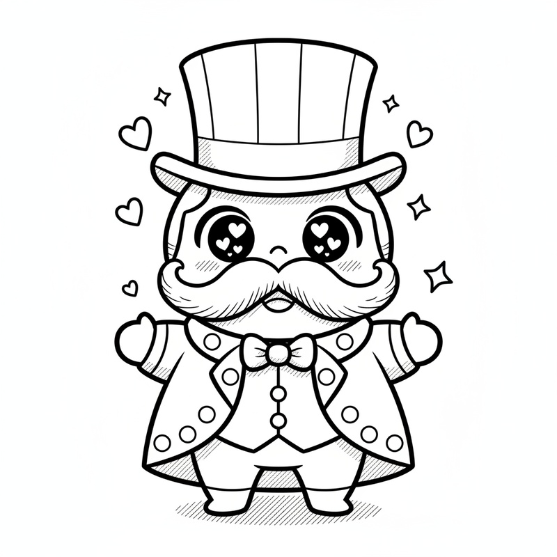 Magnus the Ringmaster in Kawaii Cute - Black & White Illustration