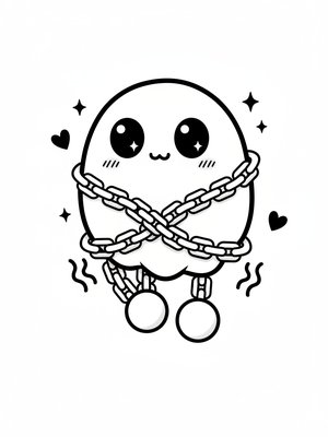 Spook the Scary Ghost in Kawaii Cute - Black & White Illustration
