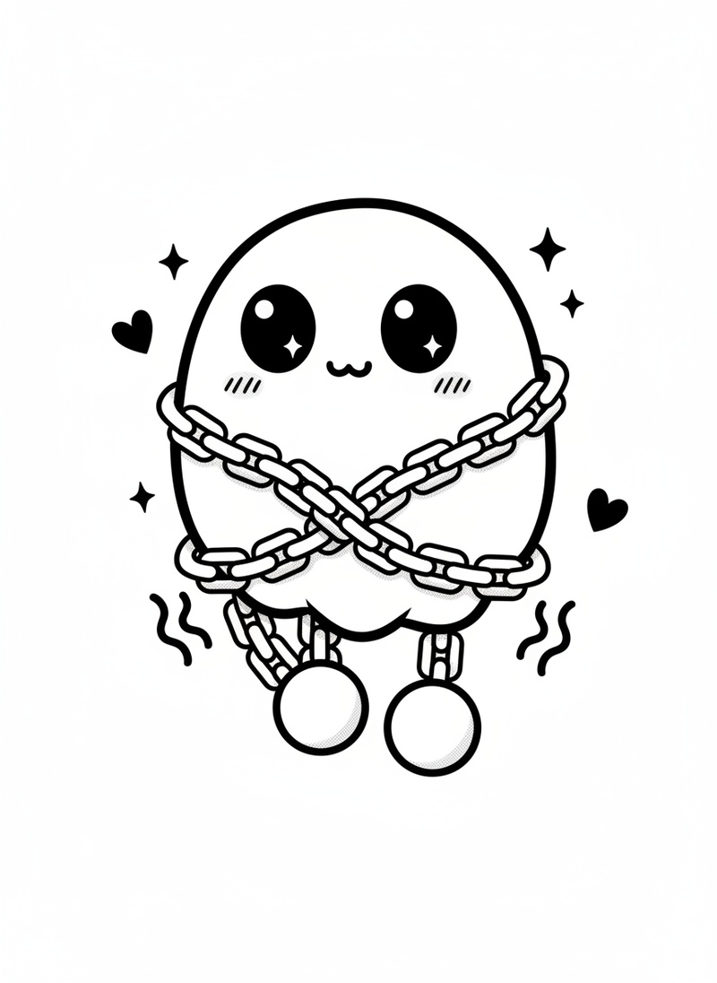Spook the Scary Ghost in Kawaii Cute - Black & White Illustration