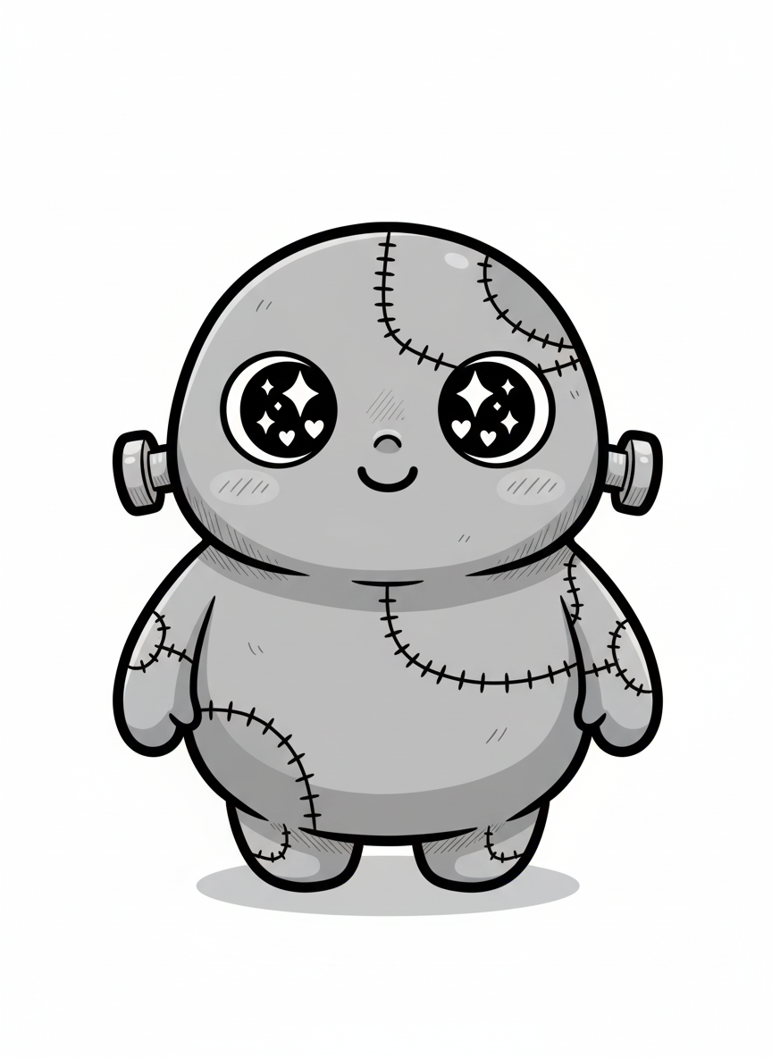 Victor the Friendly Monster - Black & White Illustration