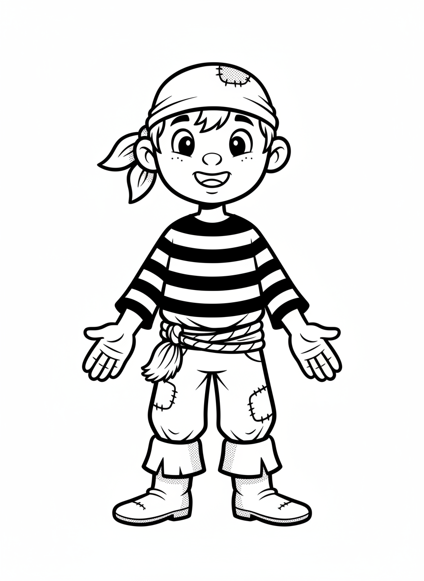 Swabby the Pirate Deckhand - Black & White Illustration