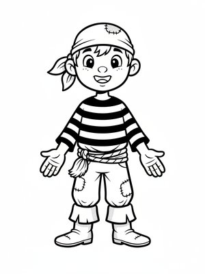 Swabby the Pirate Deckhand in Classic Coloring Book - Black & White Illustration