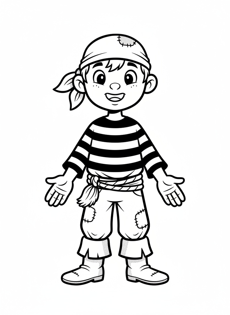 Swabby the Pirate Deckhand in Classic Coloring Book - Black & White Illustration