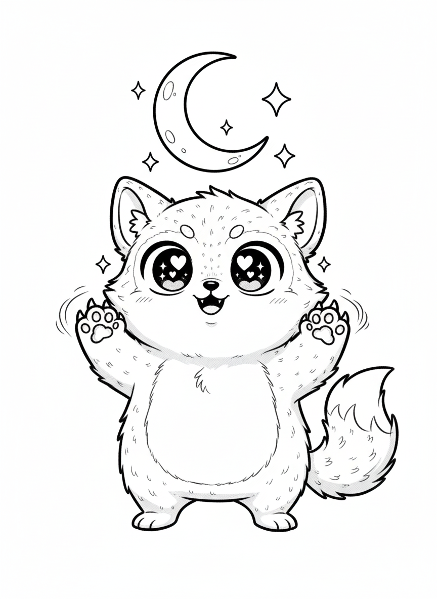 Luna the Werewolf - Black & White Illustration