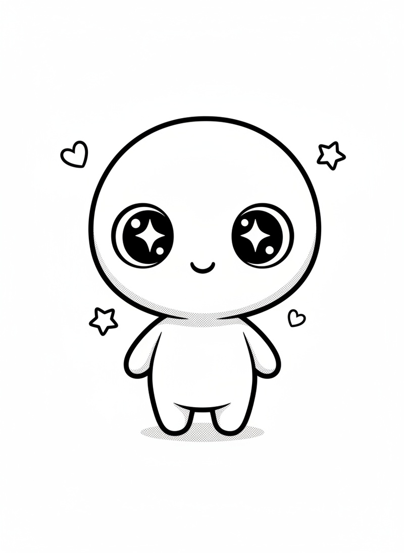 Blip the Small Alien in Kawaii Cute - Black & White Illustration