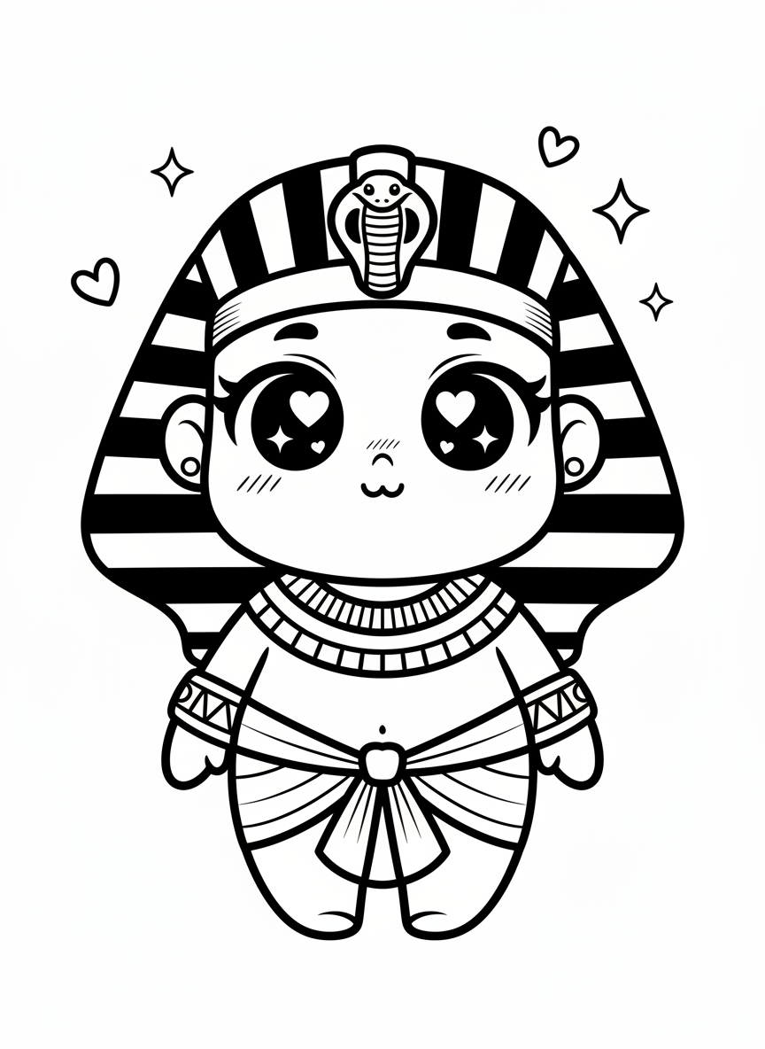 Cleo the Egyptian Pharaoh - Black & White Illustration