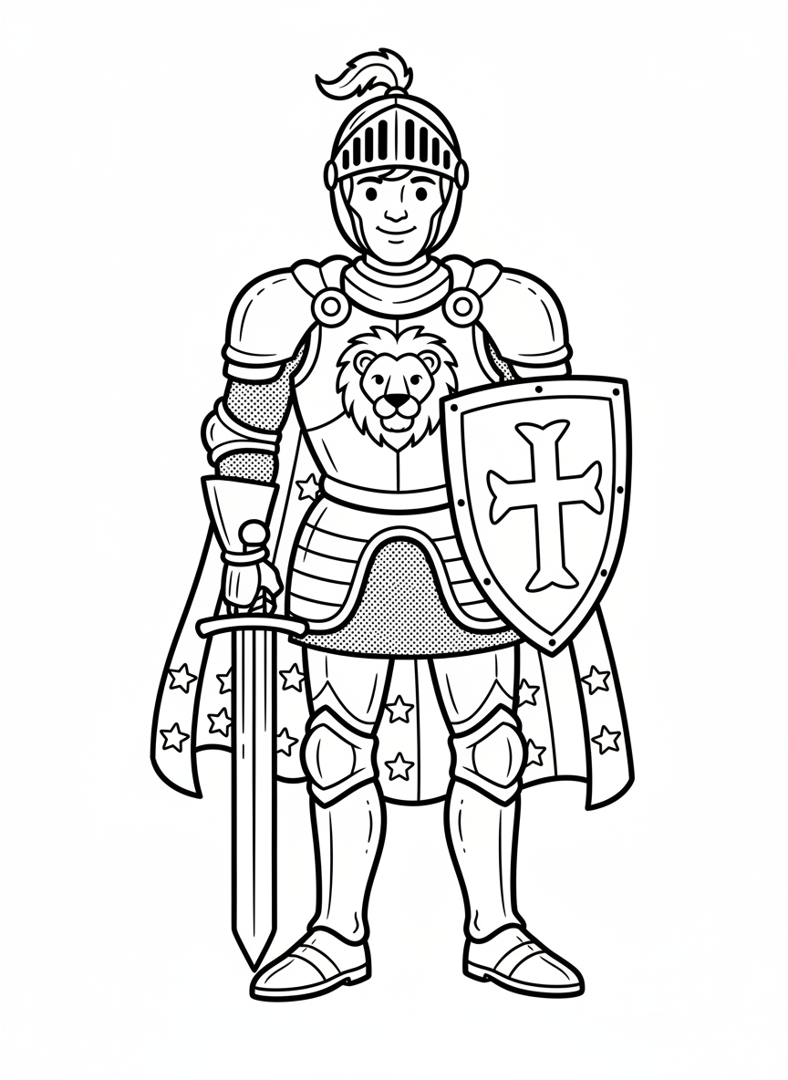 Sir Brave the Noble Knight - Black & White Illustration