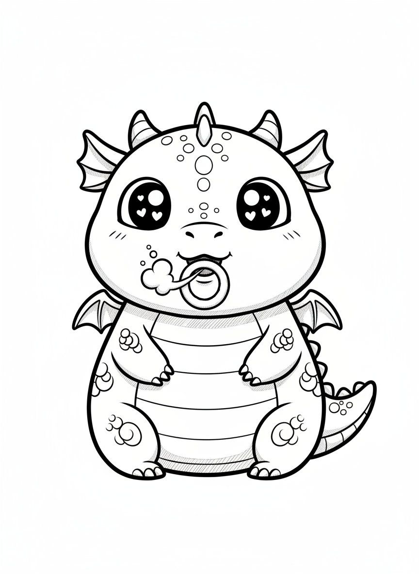 Puff the Friendly Dragon - Black & White Illustration
