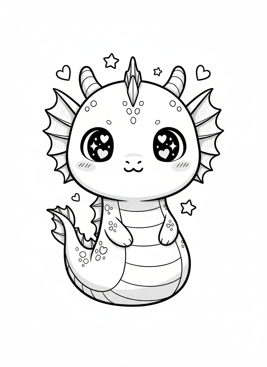 Splash the Water Dragon - Black & White Illustration