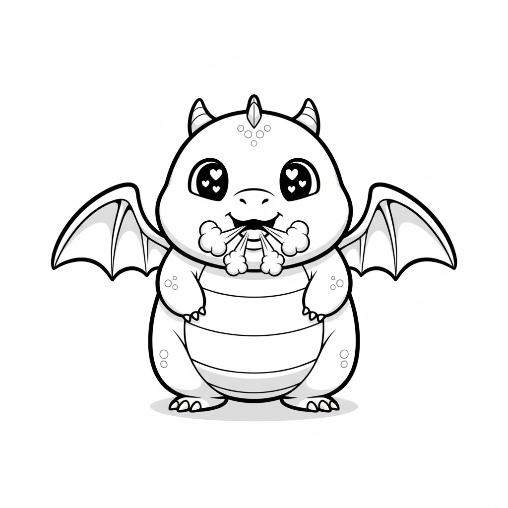 Baby Spark the Dragon Hatchling - Black & White Illustration