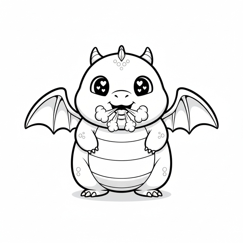 Baby Spark the Dragon Hatchling in Kawaii Cute - Black & White Illustration
