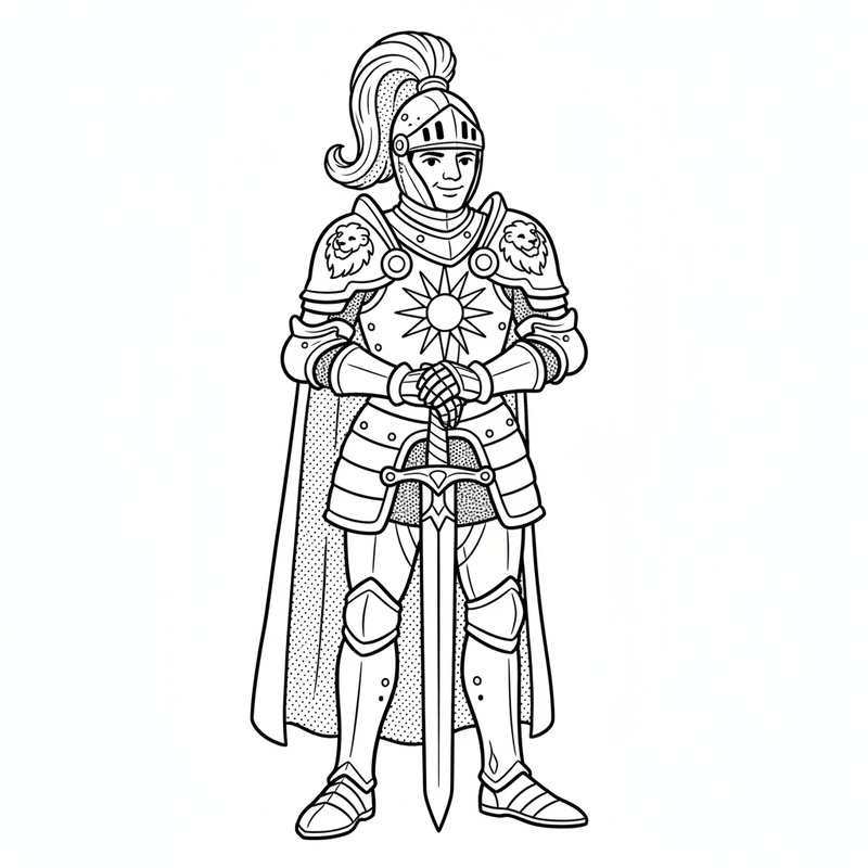 Sir Lancelot the Champion in Classic Coloring Book - Black & White Illustration