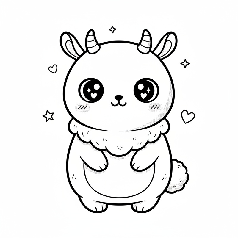 Hopper the Jackalope in Kawaii Cute - Black & White Illustration