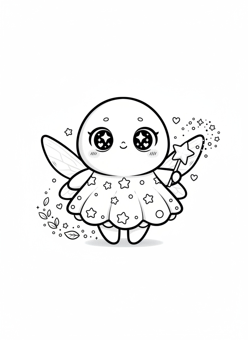 Sparkle the Fairy in Kawaii Cute - Black & White Illustration