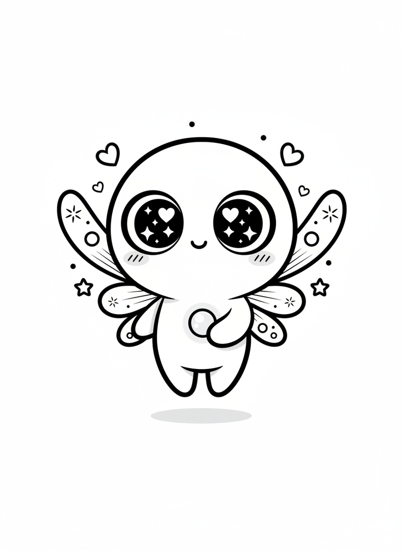 Glimmer the Sprite in Kawaii Cute - Black & White Illustration