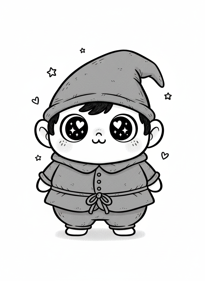 Cobweb the Brownie - Black & White Illustration