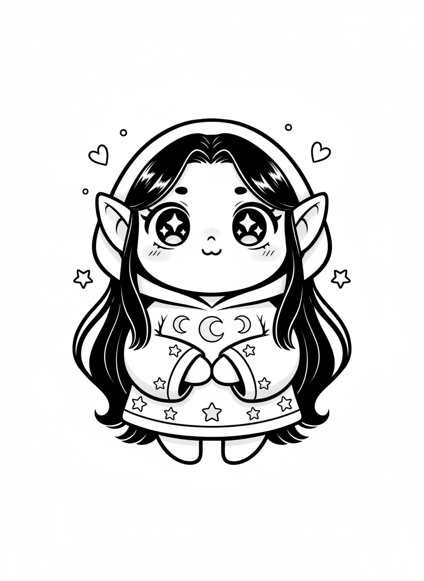 Thorn the Dark Elf - Black & White Illustration