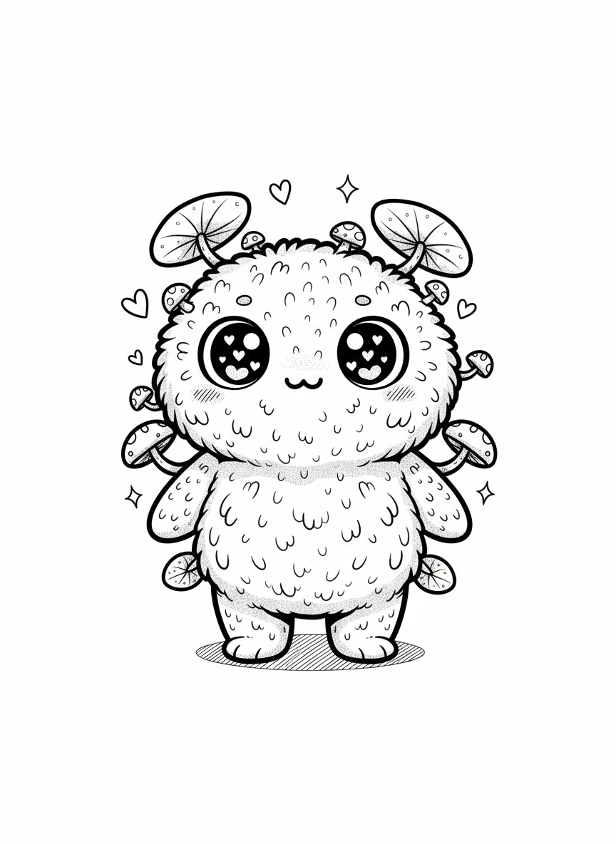 Mossy the Swamp Sprite - Black & White Illustration