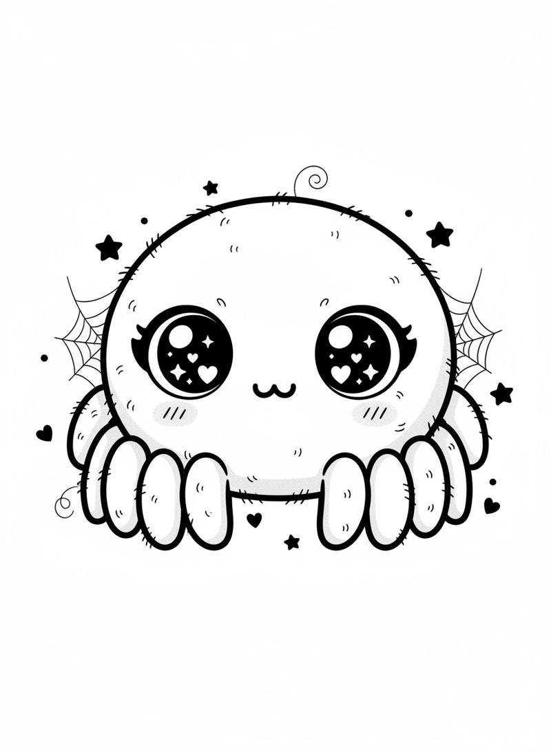 Creepy the Scary Spider in Kawaii Cute - Black & White Illustration