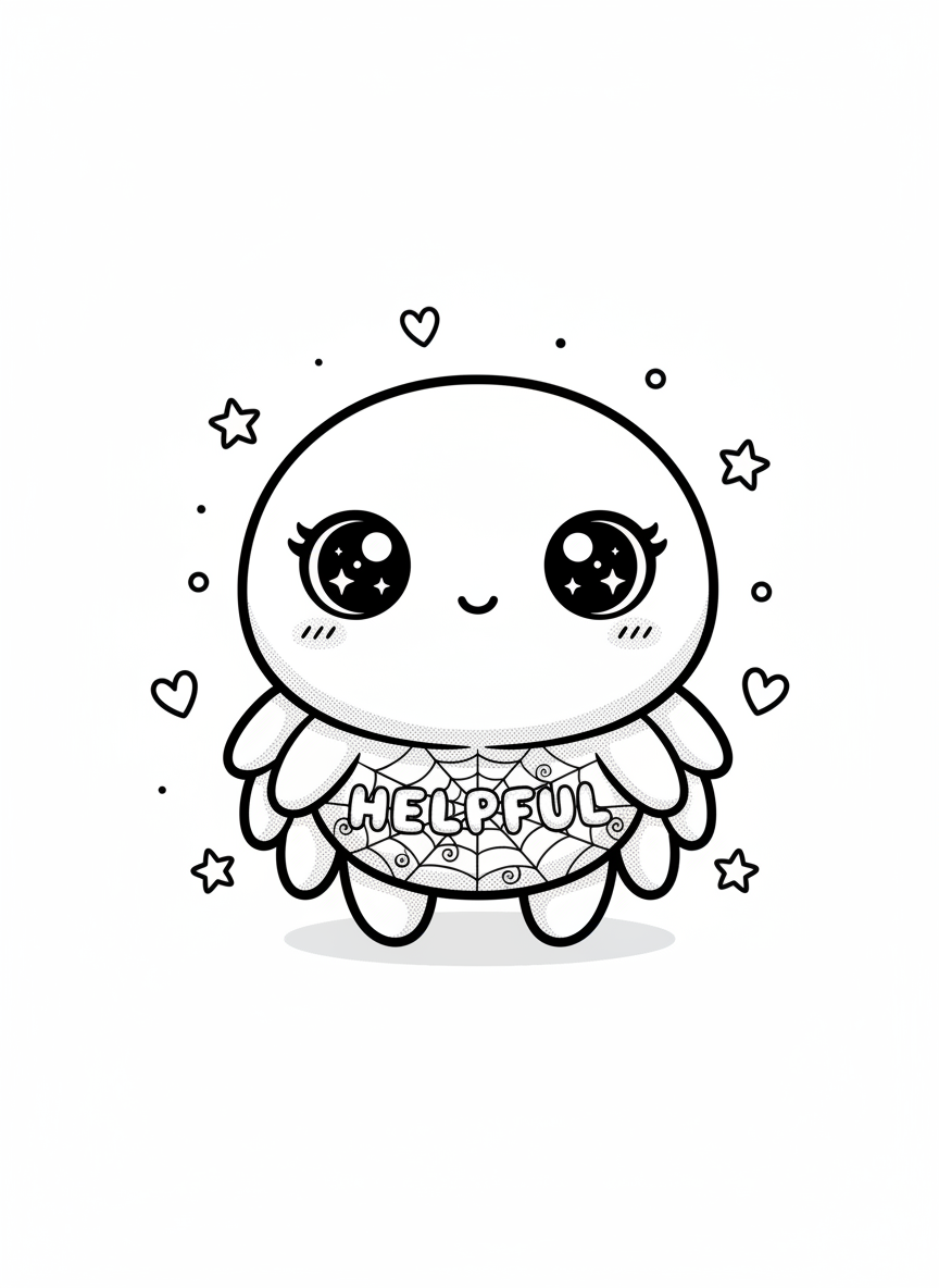Charlotte the Helpful Spider - Black & White Illustration