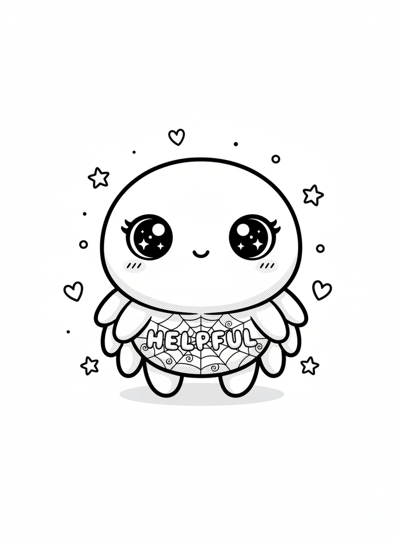 Charlotte the Helpful Spider in Kawaii Cute - Black & White Illustration