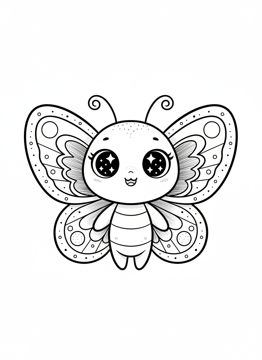 Flutter the Butterfly - Black & White Illustration