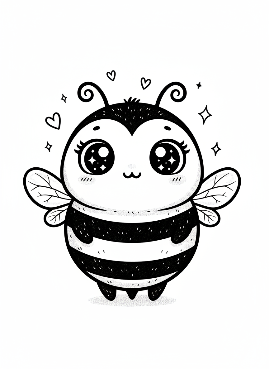 Buzz the Busy Bee - Black & White Illustration