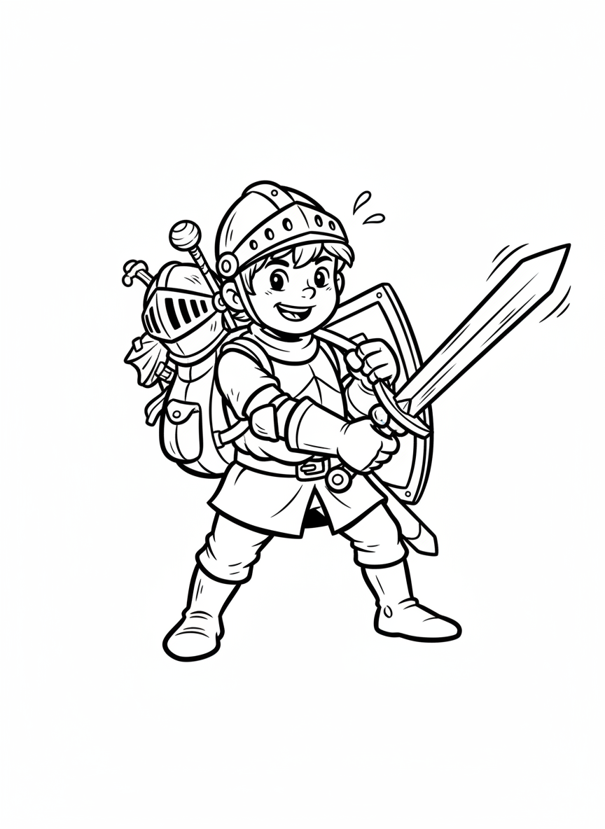 Squire Tom the Knight Trainee - Black & White Illustration