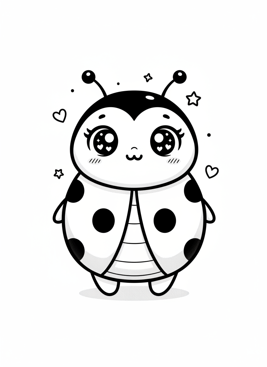 Lady the Ladybug - Black & White Illustration