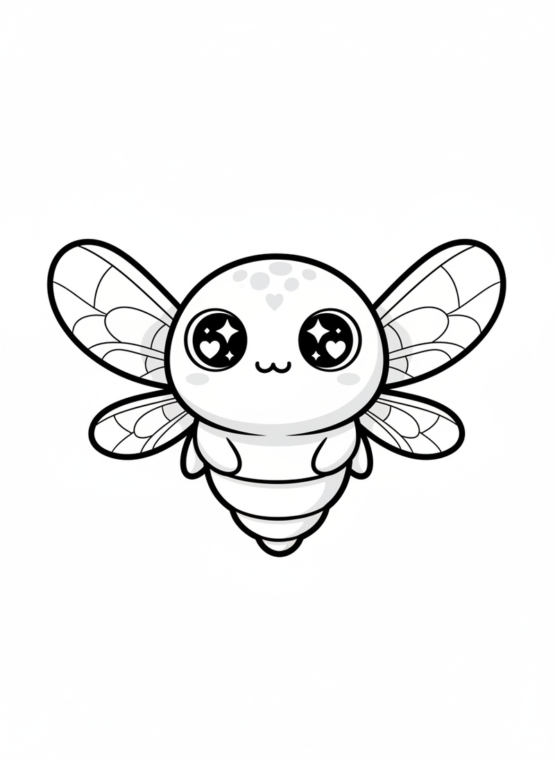 Dragonfly the Hunter in Kawaii Cute - Black & White Illustration