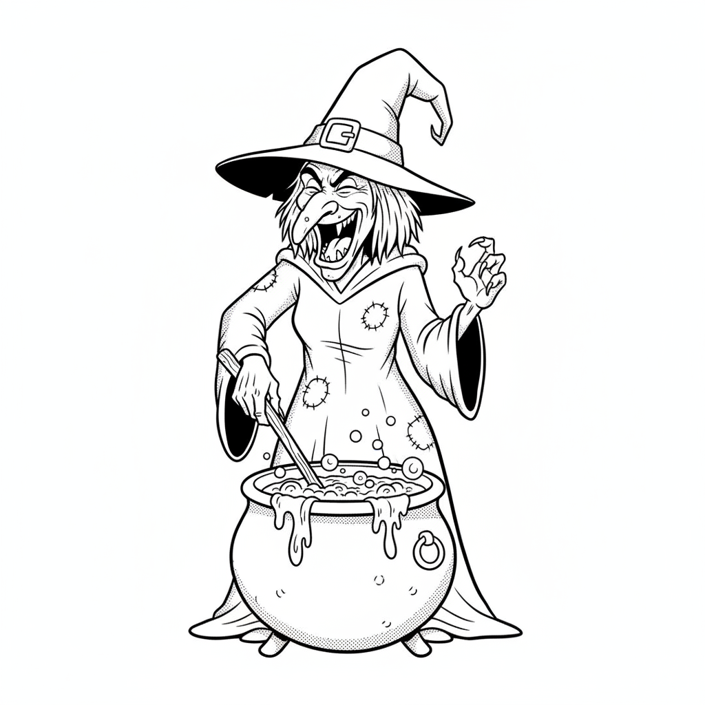 Morgana the Dark Witch - Black & White Illustration