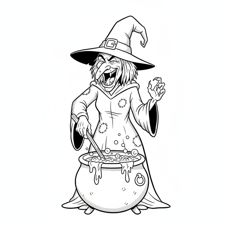 Morgana the Dark Witch in Classic Coloring Book - Black & White Illustration
