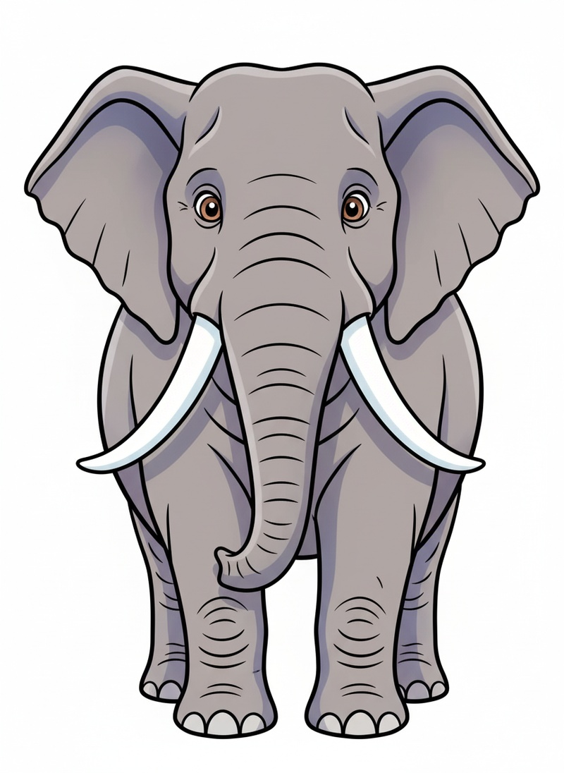 Ella the Gentle Elephant in Classic Coloring Book - Full Colored Illustration