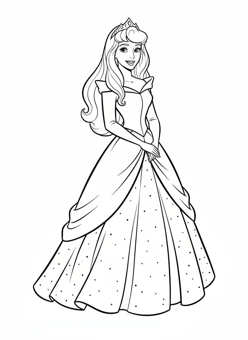 Princess Aurora Royal - Black & White Illustration