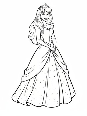 Princess Aurora Royal in Classic Coloring Book - Black & White Illustration