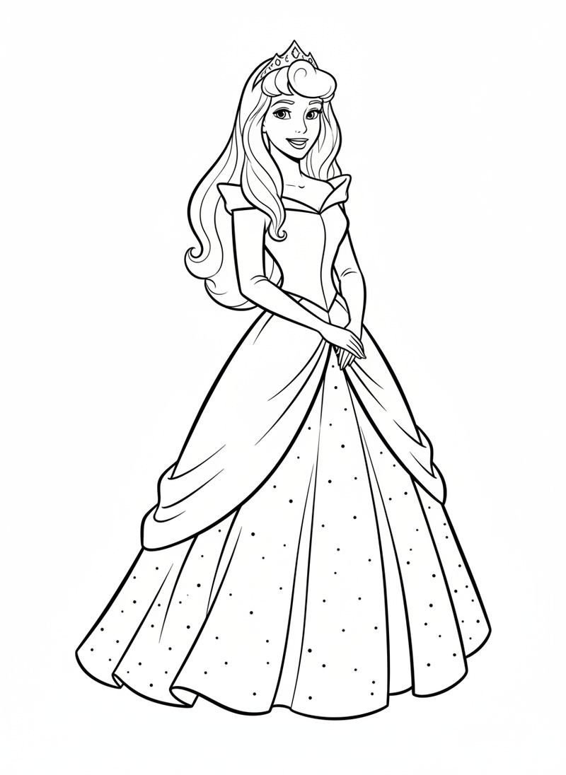 Princess Aurora Royal in Classic Coloring Book - Black & White Illustration
