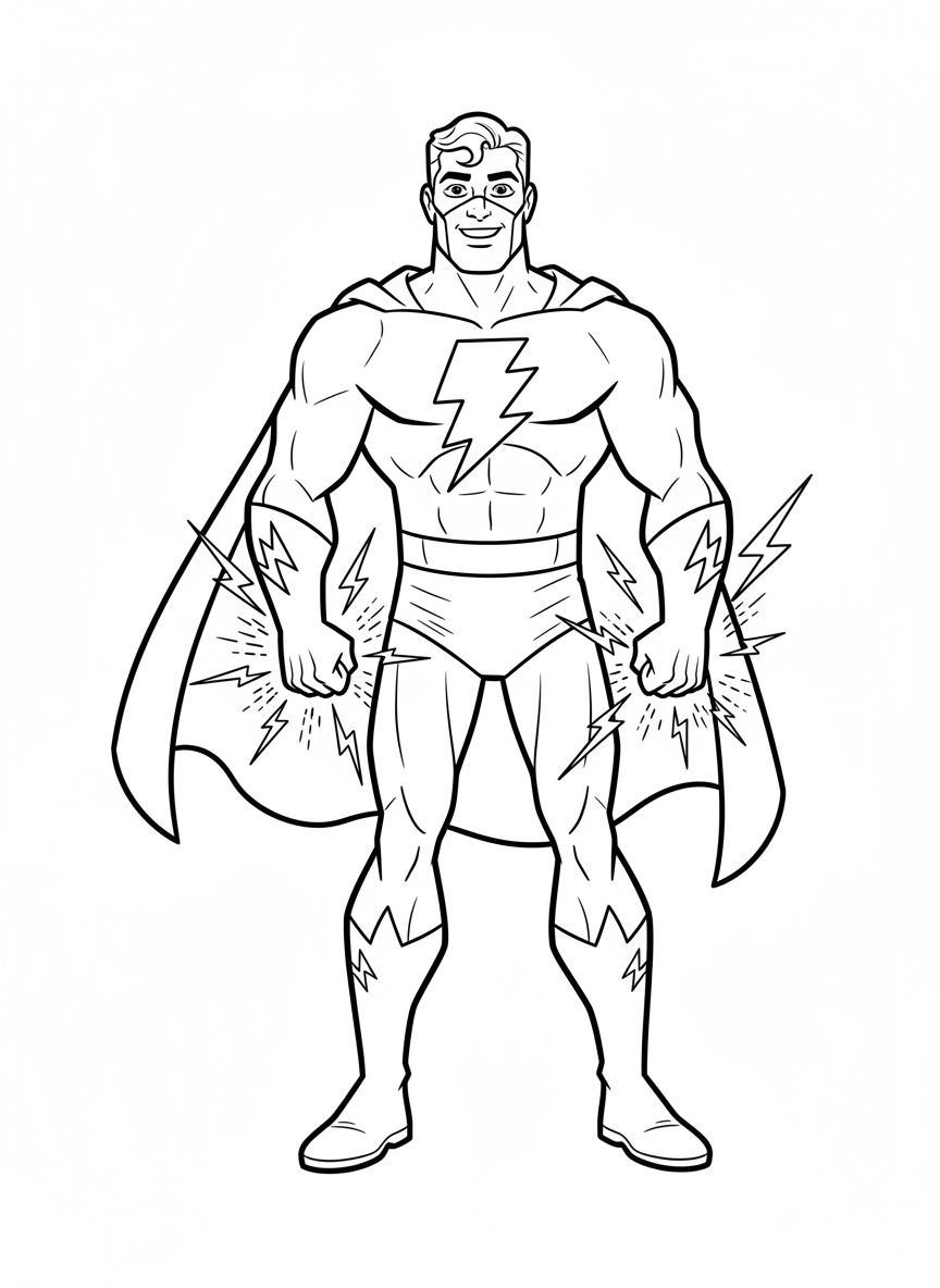 Captain Thunder the Superhero - Black & White Illustration