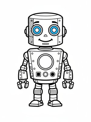 Bolt the Robot Helper in Classic Coloring Book - Black & White Illustration
