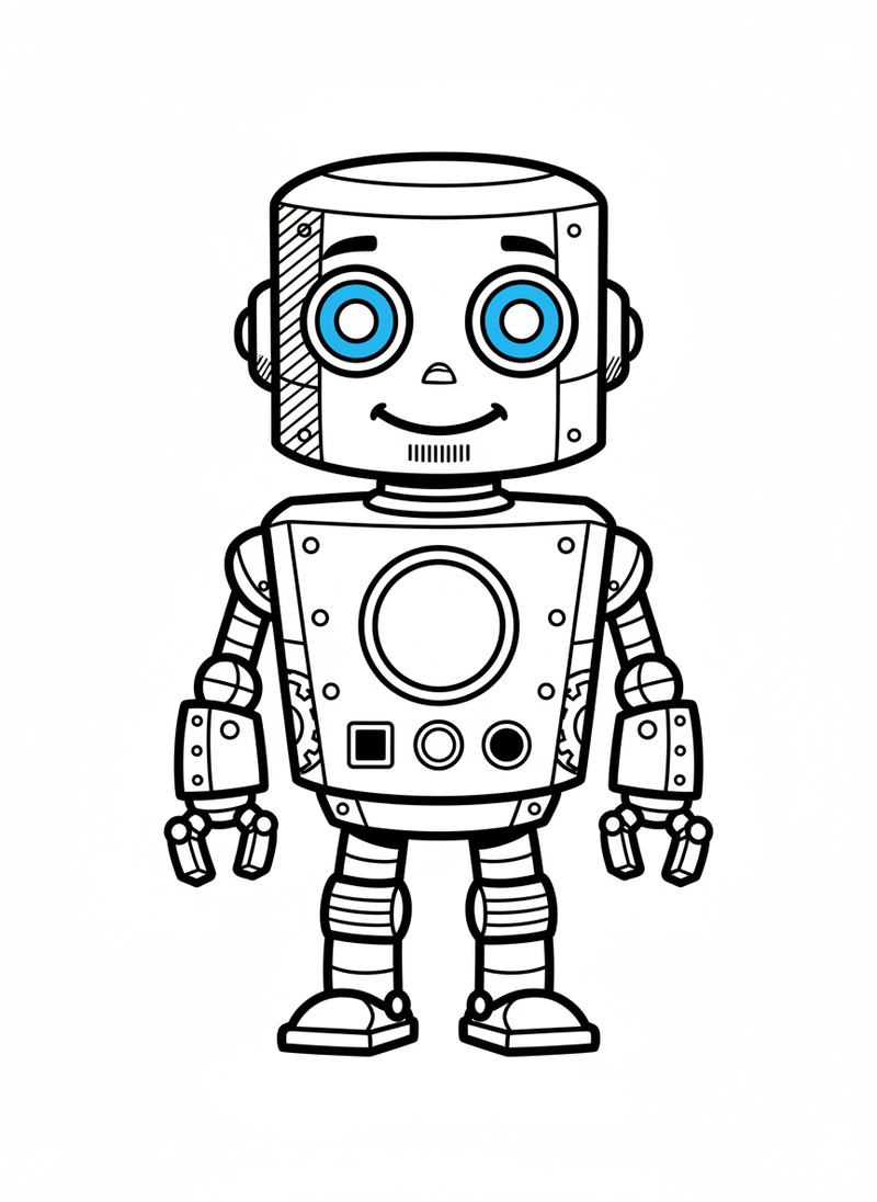 Bolt the Robot Helper in Classic Coloring Book - Black & White Illustration