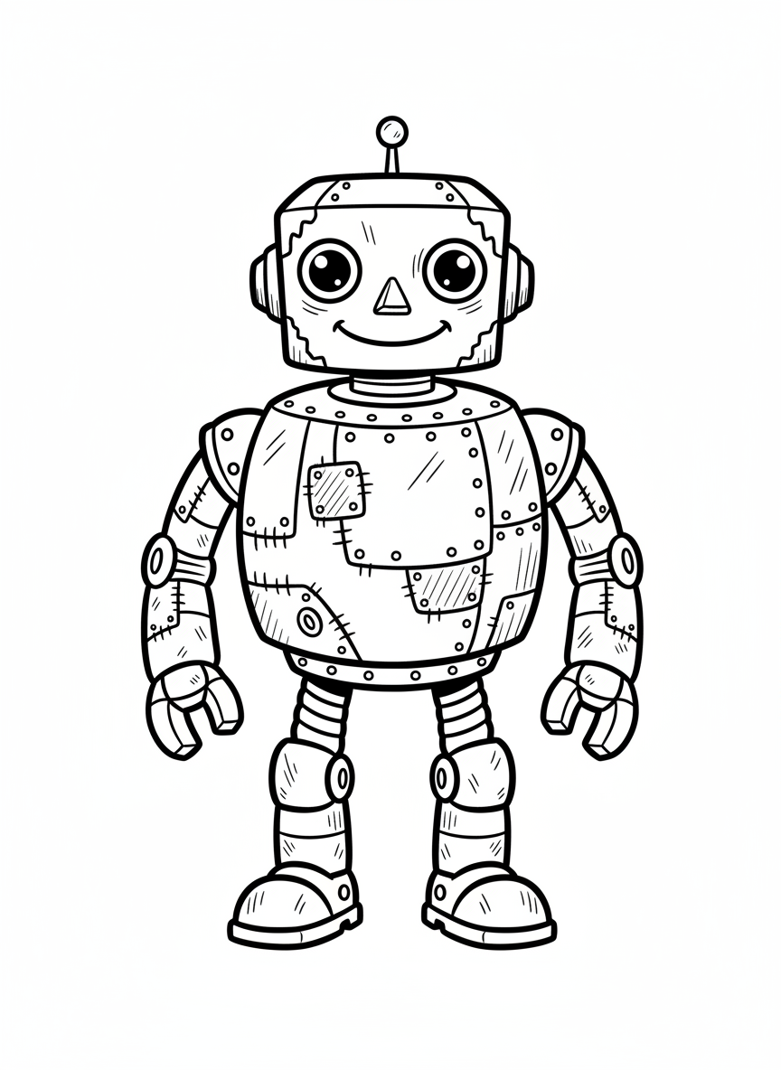 Rust the Old Robot - Black & White Illustration