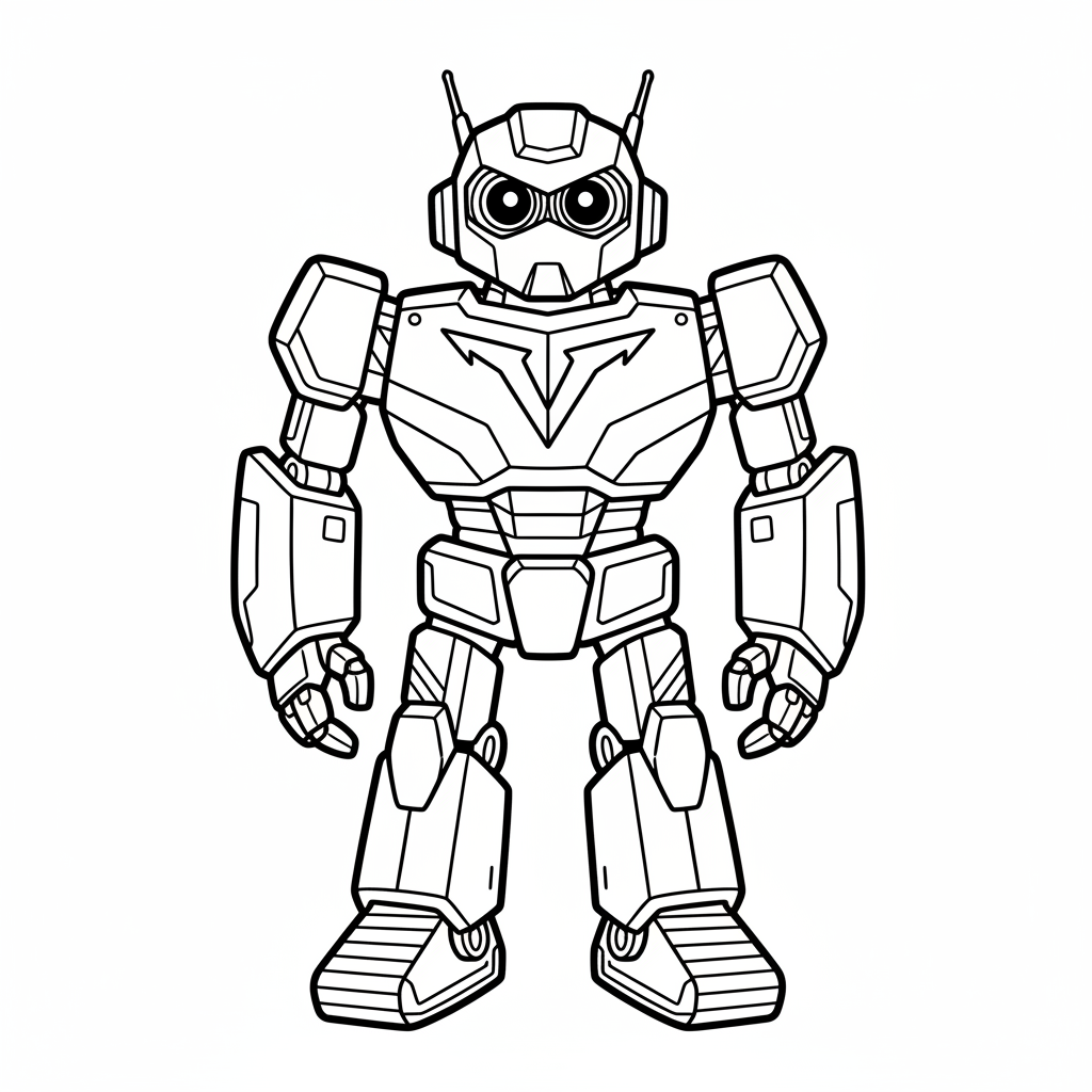 Cyber the Villain Robot - Black & White Illustration