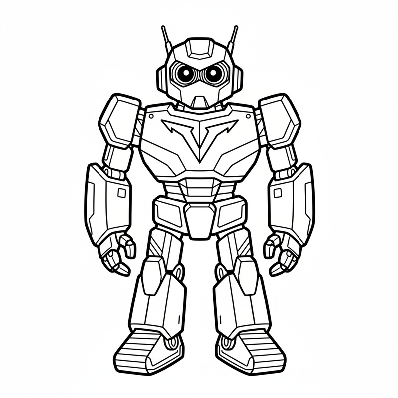 Cyber the Villain Robot in Classic Coloring Book - Black & White Illustration