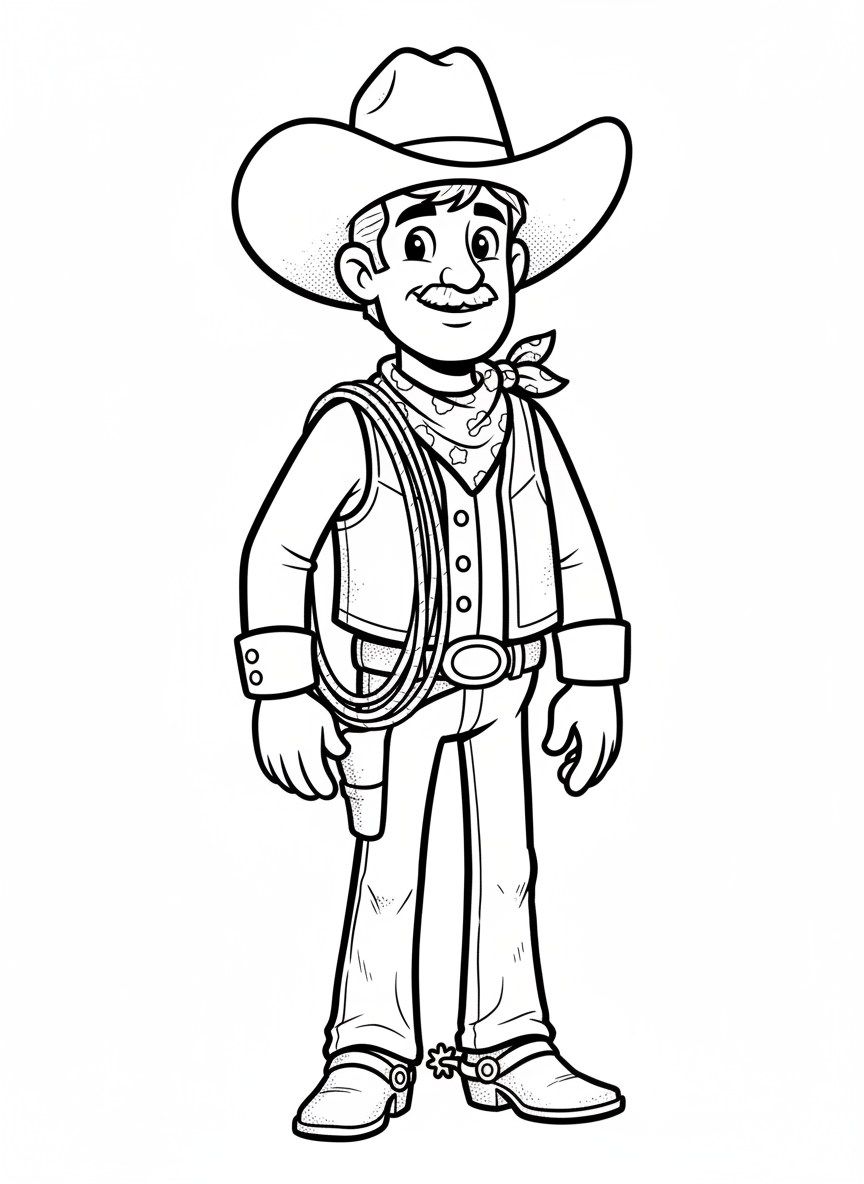 Buck the Cowboy - Black & White Illustration
