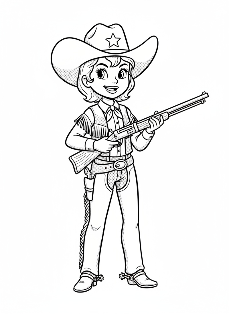 Annie the Sharpshooter in Classic Coloring Book - Black & White Illustration