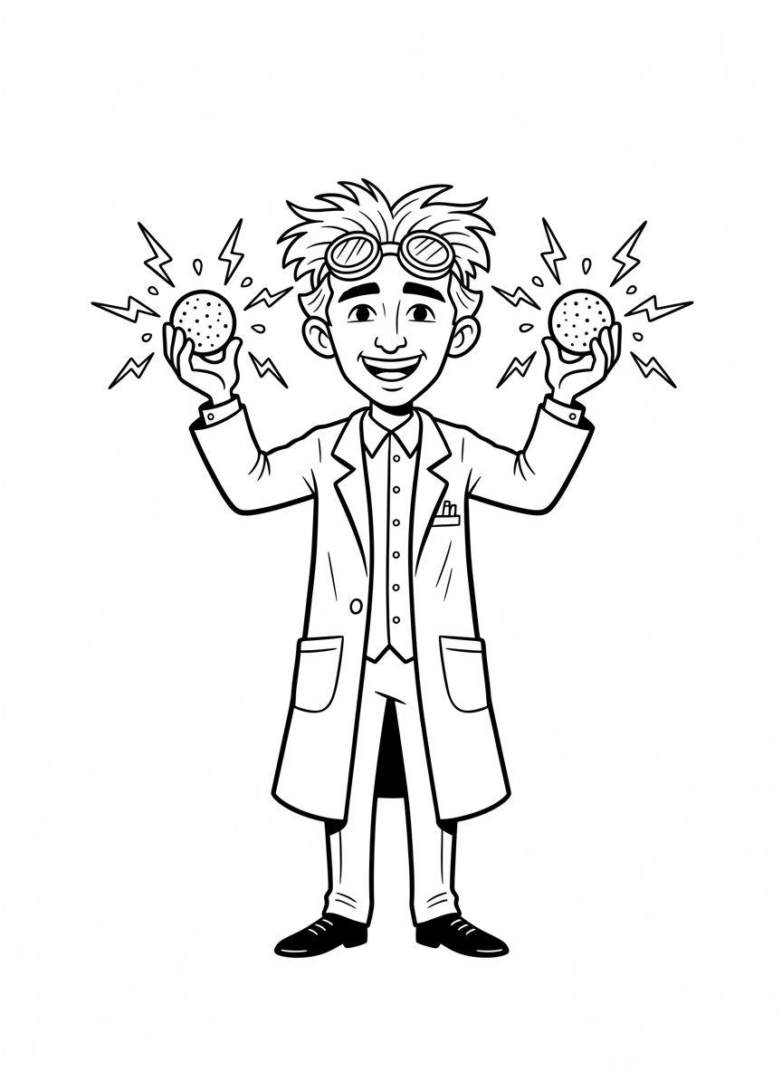 Professor Tesla the Scientist - Black & White Illustration